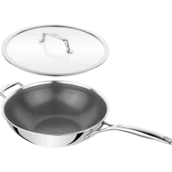30 cm, Wok avec couvercle, Argent