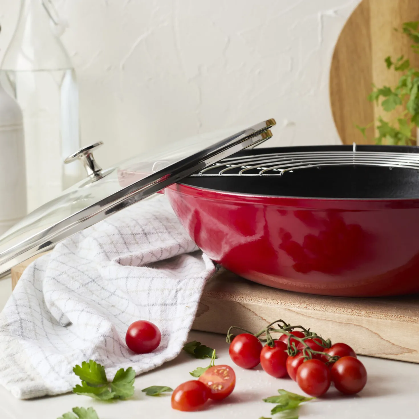 30 cm, Wok avec couvercle en verre, Cerise