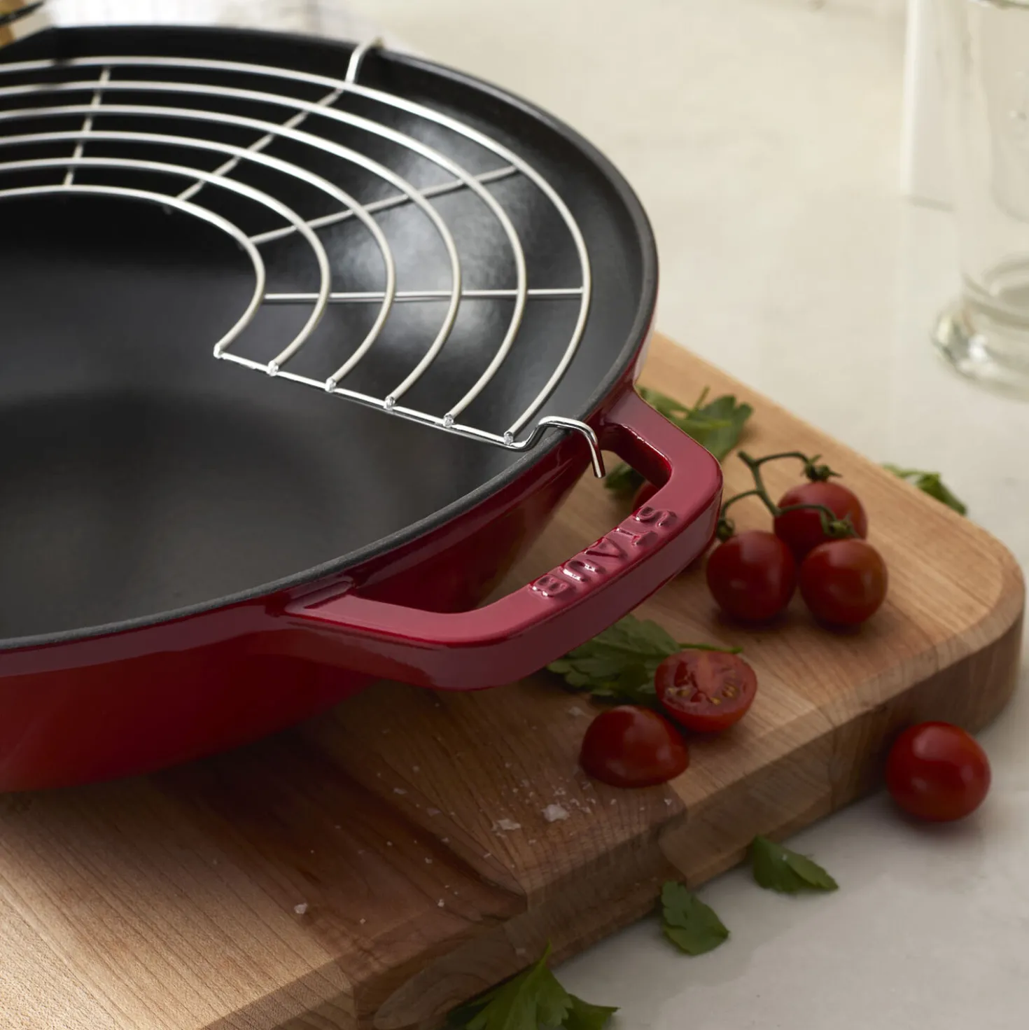 30 cm, Wok avec couvercle en verre, Cerise