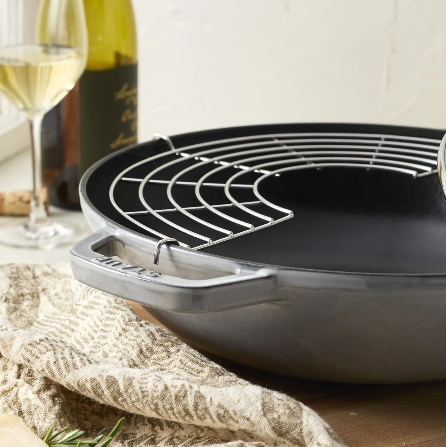 30 cm, Wok avec couvercle en verre, Gris graphite
