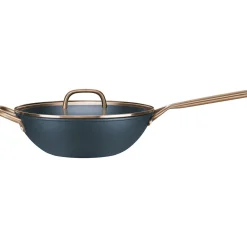 30 cm, Wok avec couvercle en verre, Bleu