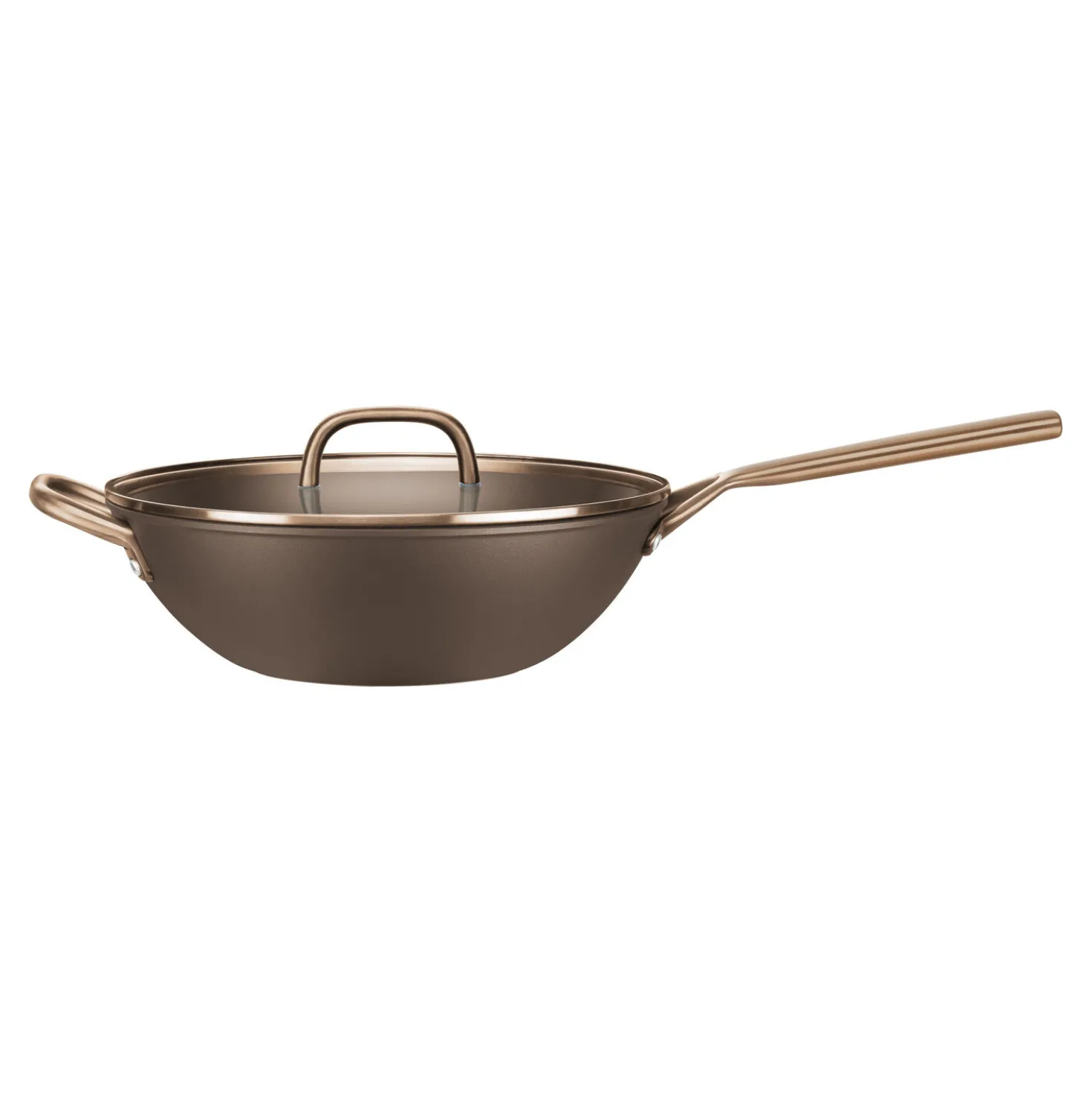 30 cm, Wok avec couvercle en verre, Brun