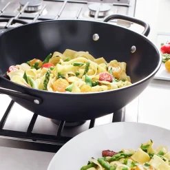 30 cm, Wok avec couvercle en verre, Noir mat