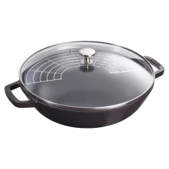 30 cm, Wok avec couvercle en verre, Noir mat