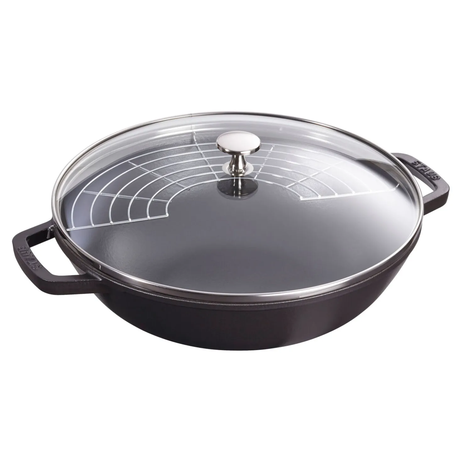 30 cm, Wok avec couvercle en verre, Noir mat