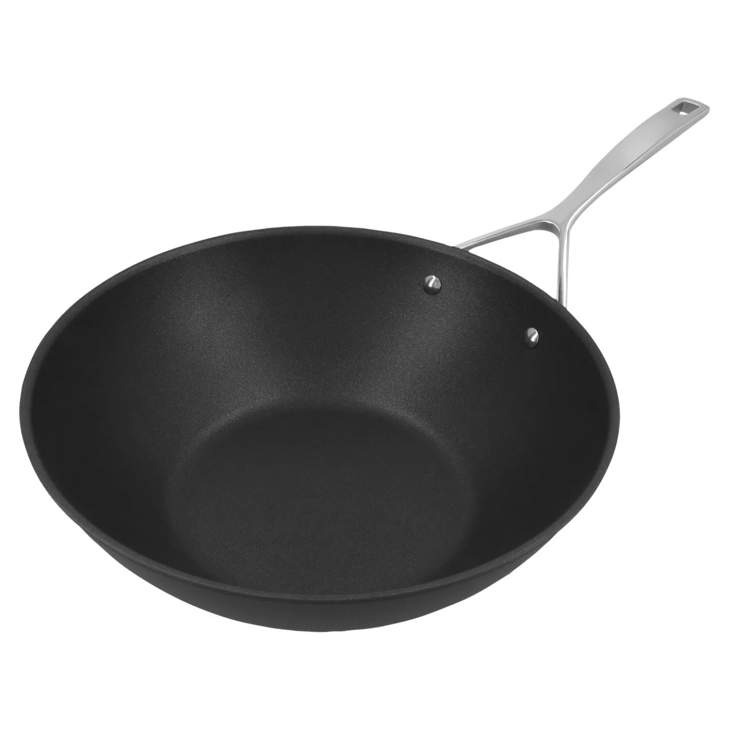 30 cm, Wok fond plat, Noir argenté
