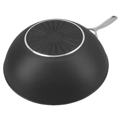 30 cm, Wok fond plat, Noir argenté