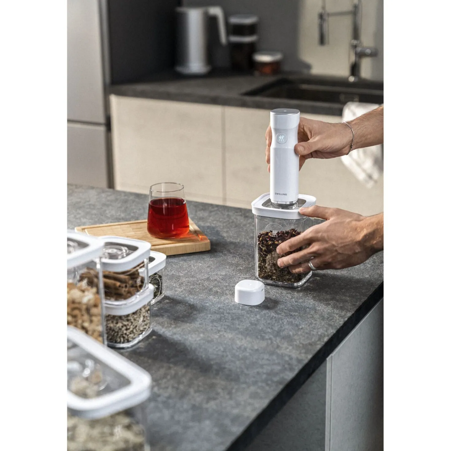 Boîte CUBE L / 21 cm, transparent-blanc
