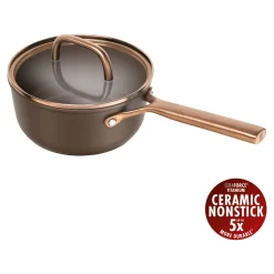 Casserole avec couvercle en verre 18 cm, Aluminium, Brun