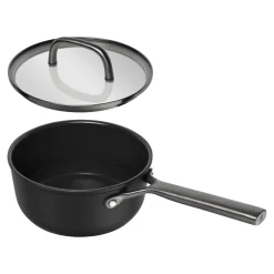 Casserole avec couvercle en verre 18 cm, Aluminium, Noir mat