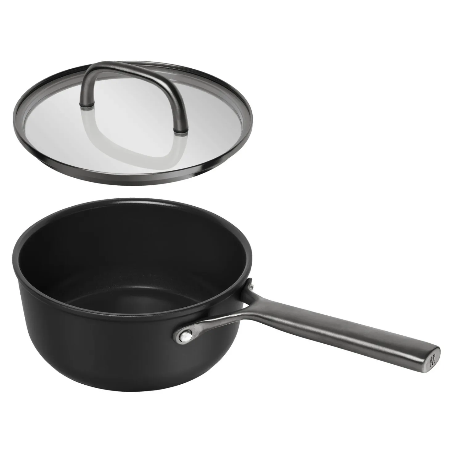 Casserole avec couvercle en verre 18 cm, Aluminium, Noir mat