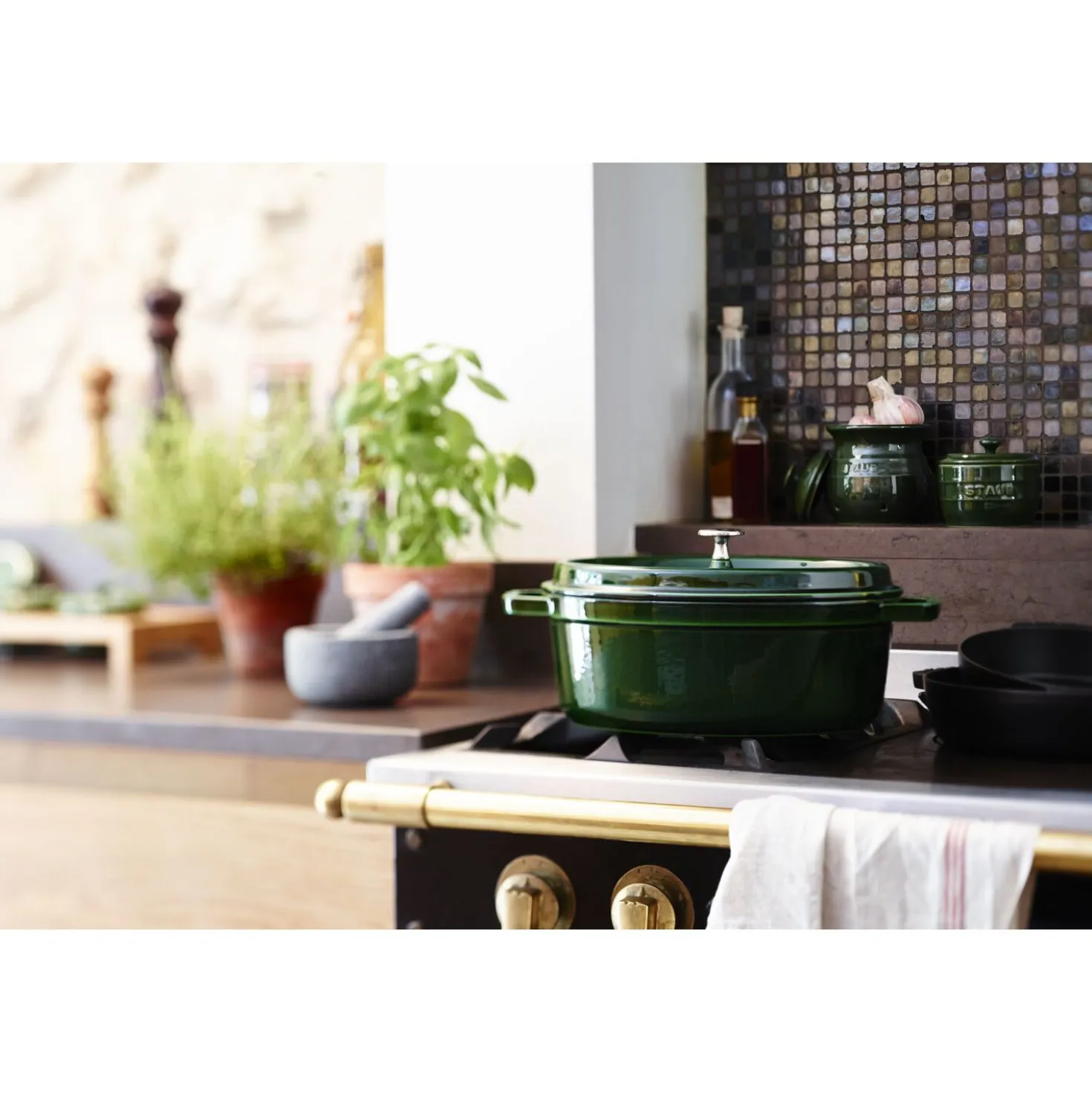Cocotte 33 cm, Ovale, Basilic, Fonte