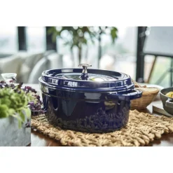 Cocotte 33 cm, Ovale, Bleu intense, Fonte