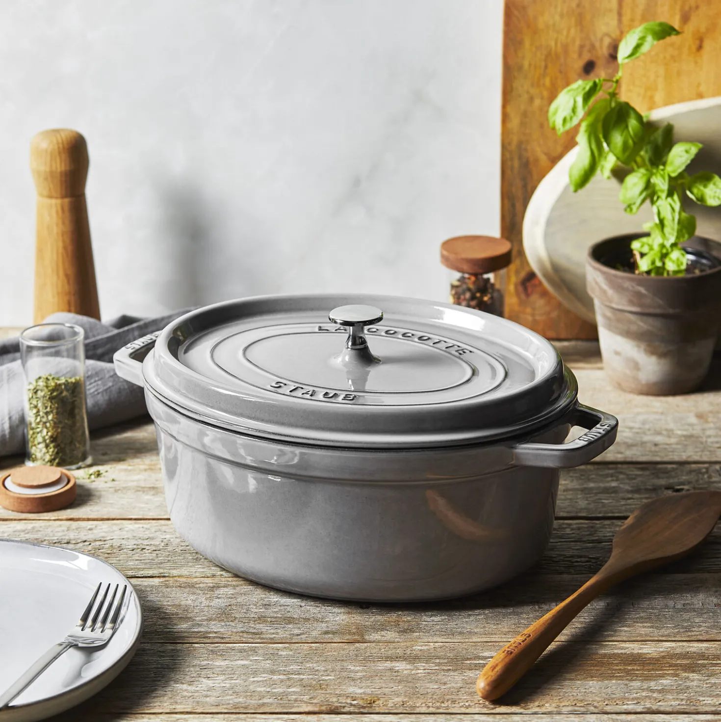 Cocotte 31 cm, Ovale, Gris graphite, Fonte