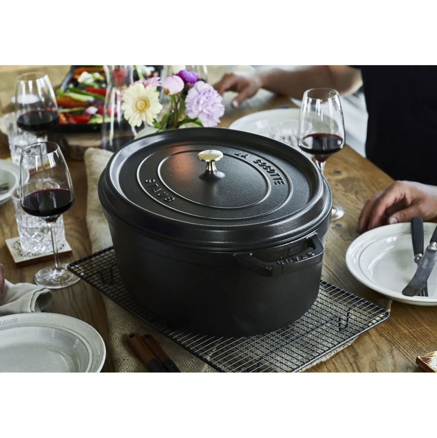 Cocotte 41 cm, Ovale, Noir mat, Fonte