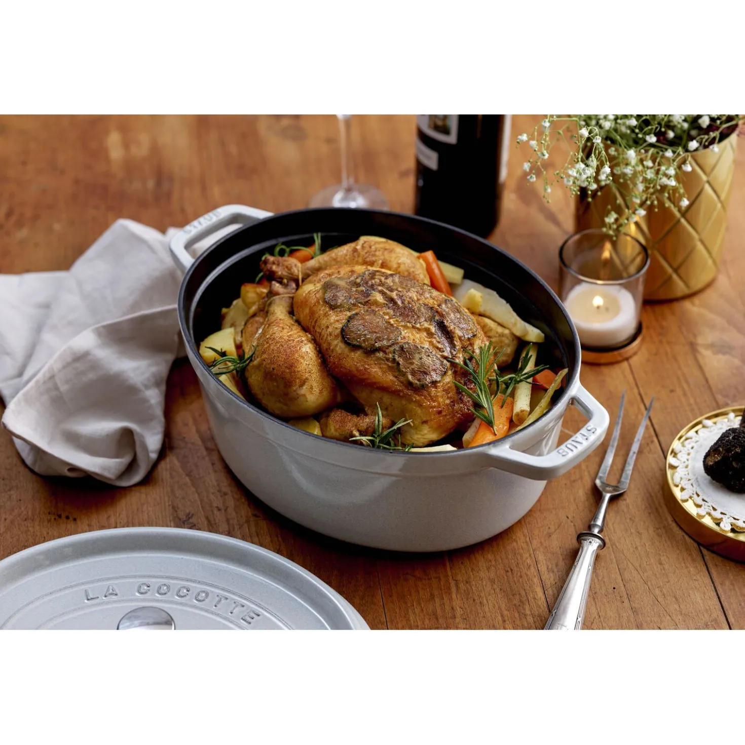 Cocotte 29 cm, Ovale, Truffe blanche, Fonte
