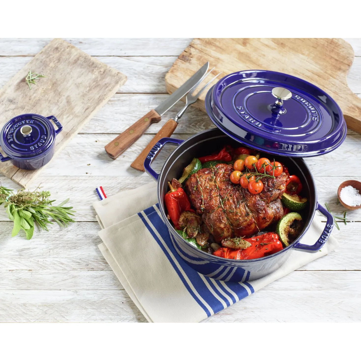 Cocotte 20 cm, Rond(e), Bleu intense, Fonte