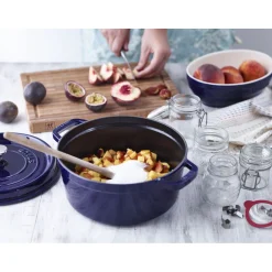 Cocotte 22 cm, Rond(e), Bleu intense, Fonte