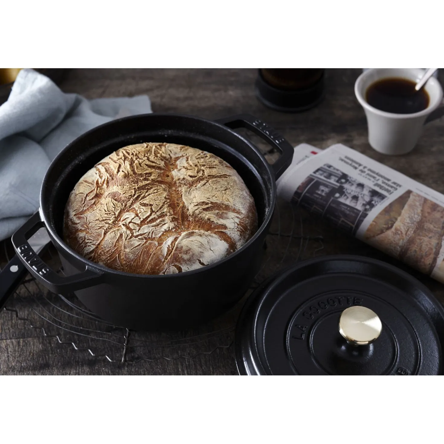 Cocotte 20 cm, Rond(e), Noir mat, Fonte