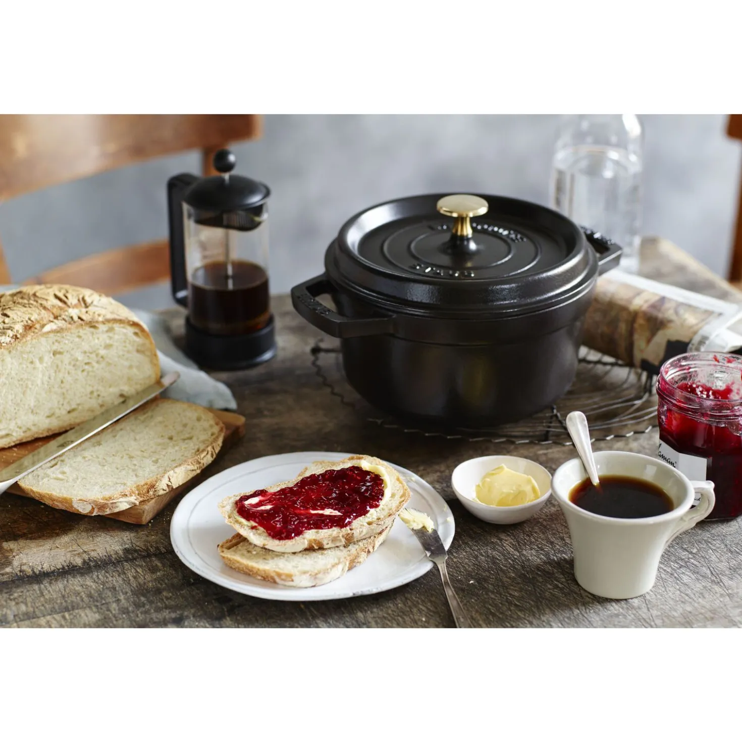 Cocotte 20 cm, Rond(e), Noir mat, Fonte