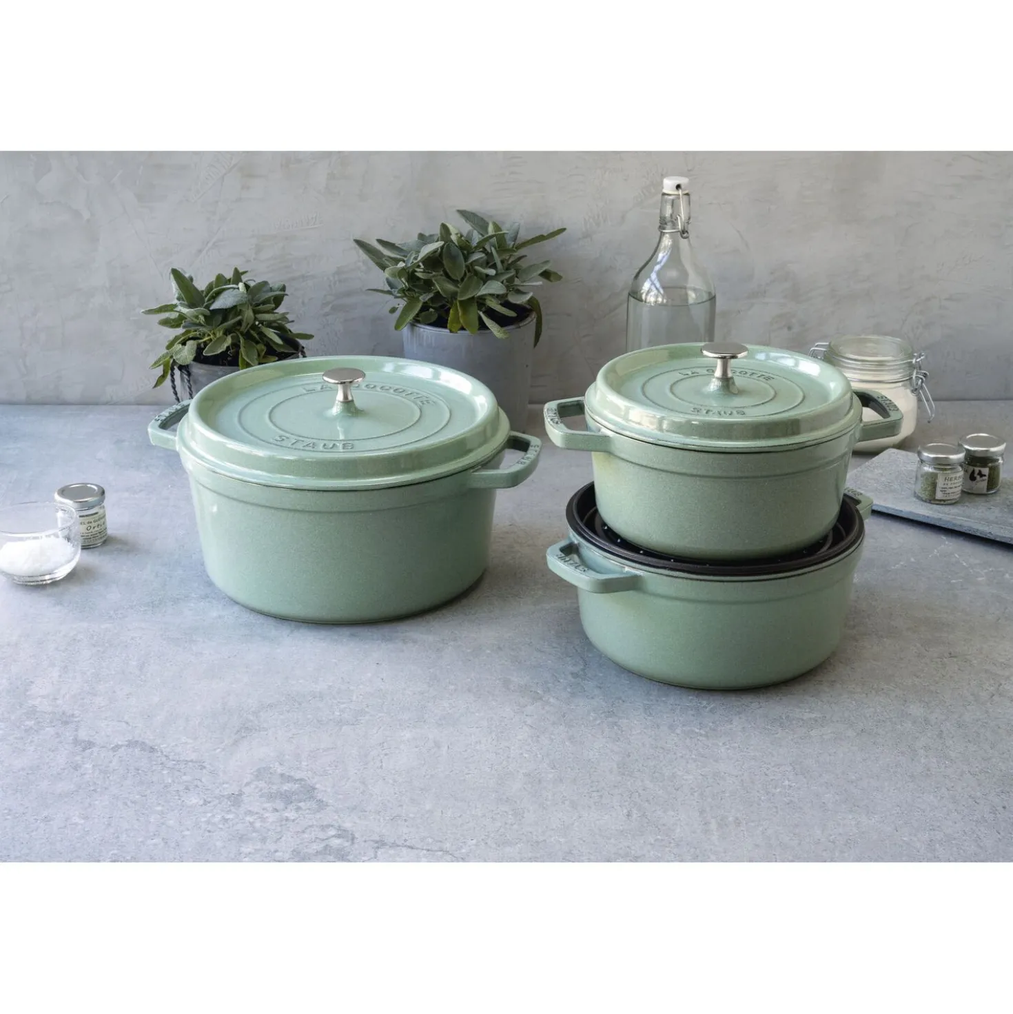 Cocotte 28 cm, Rond(e), Sauge, Fonte