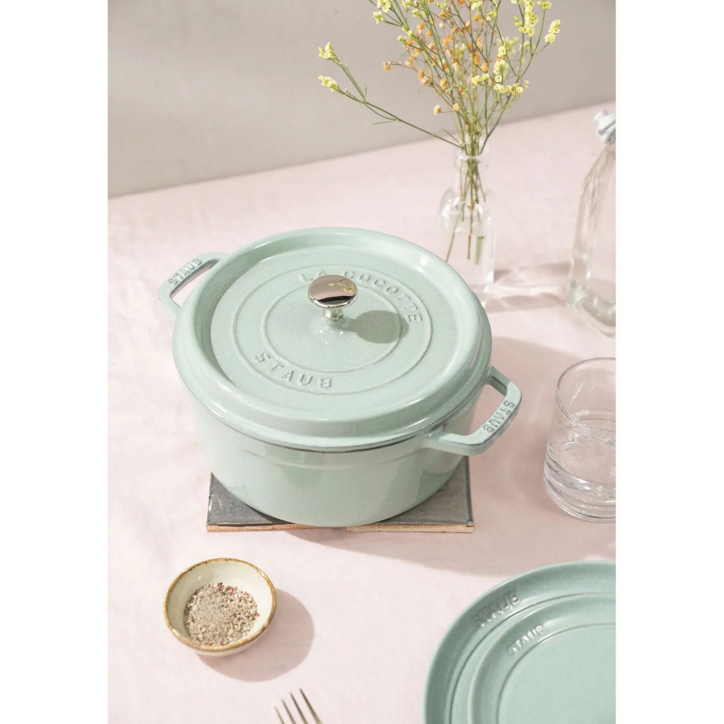 Cocotte 22 cm, Rond(e), Sauge, Fonte