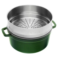 Cocotte avec panier vapeur 26 cm, Rond(e), Basilic, Fonte