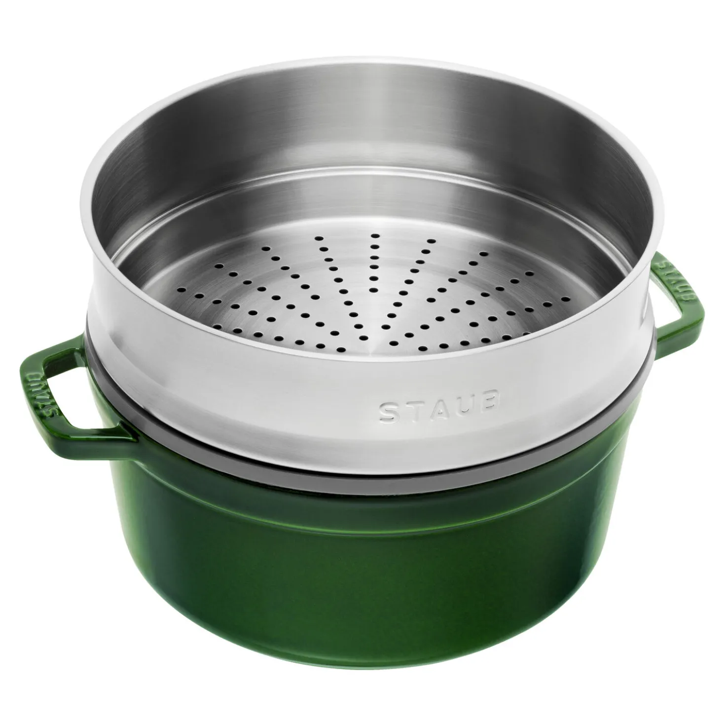 Cocotte avec panier vapeur 26 cm, Rond(e), Basilic, Fonte