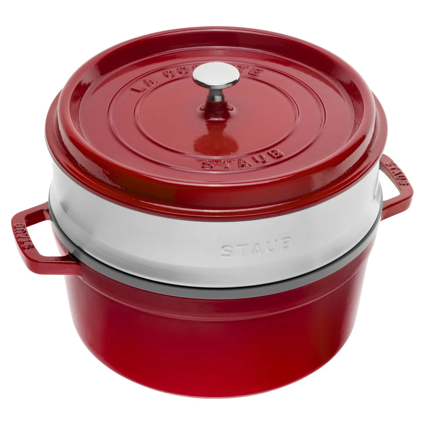 Cocotte avec panier vapeur 26 cm, Rond(e), Cerise, Fonte
