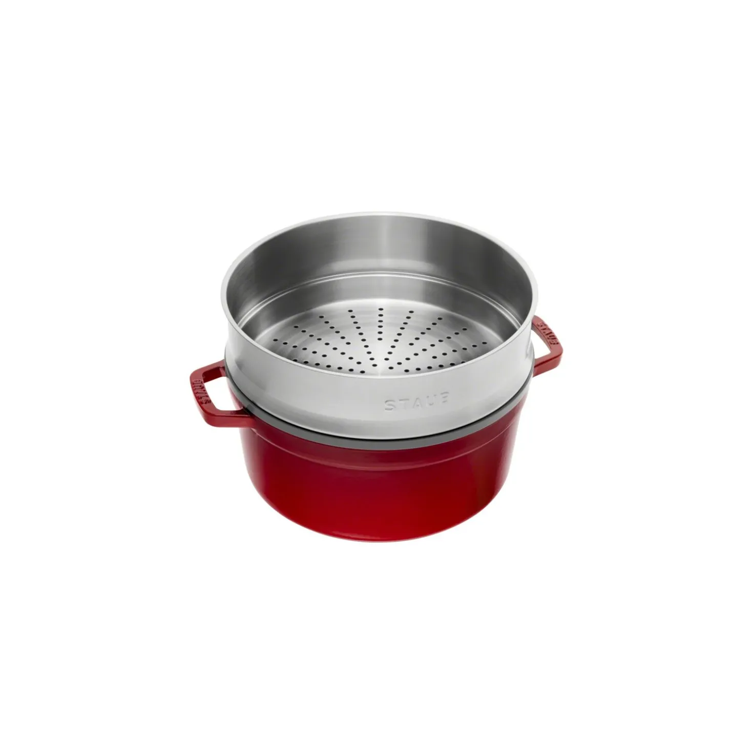 Cocotte avec panier vapeur 26 cm, Rond(e), Cerise, Fonte