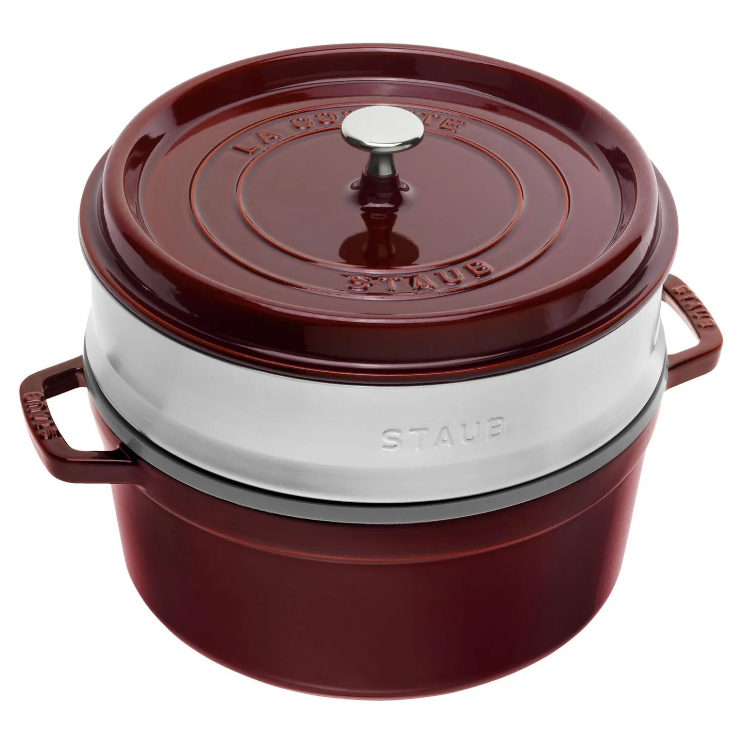 Cocotte avec panier vapeur 26 cm, Rond(e), Grenadine, Fonte