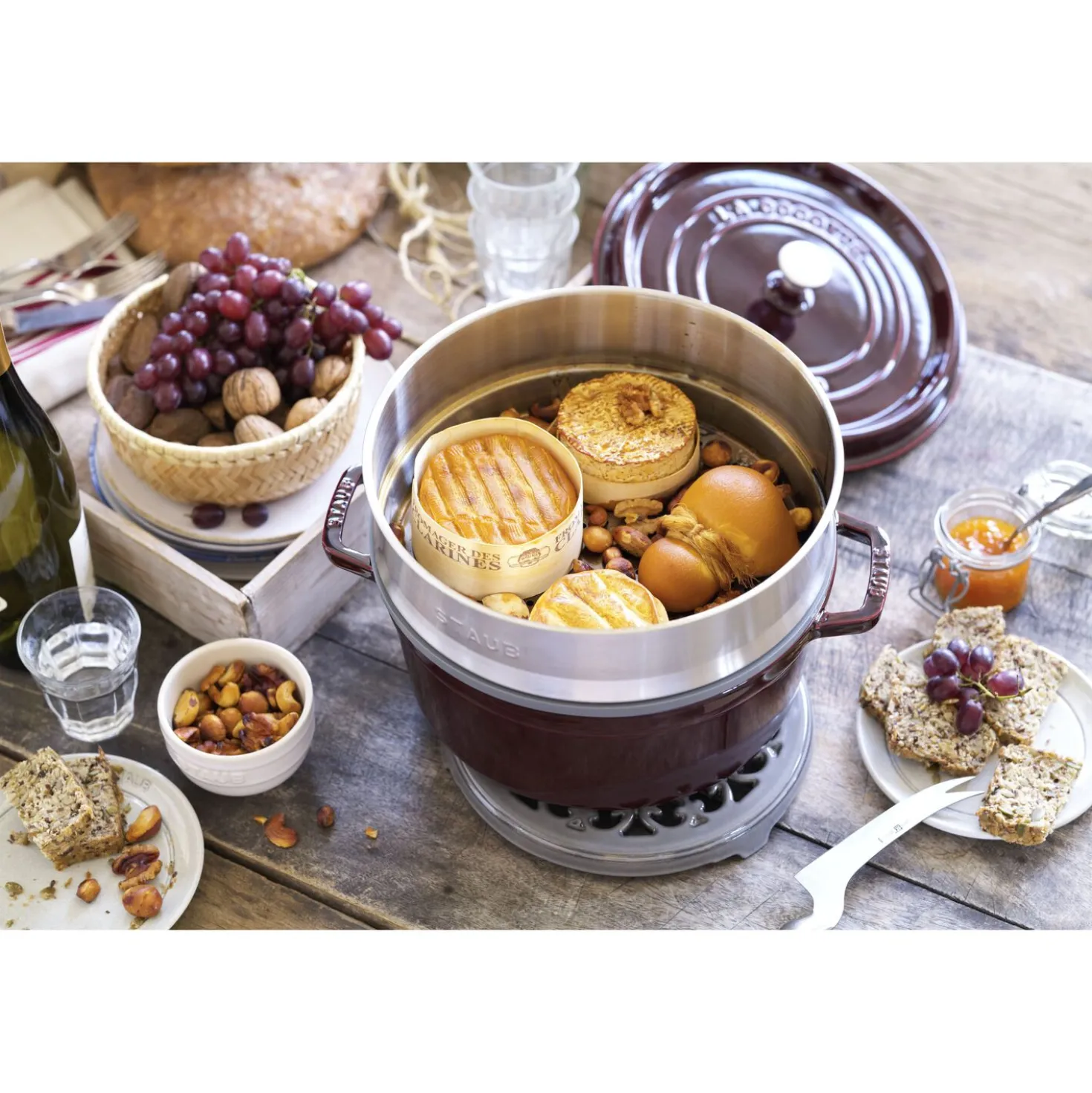 Cocotte avec panier vapeur 26 cm, Rond(e), Grenadine, Fonte