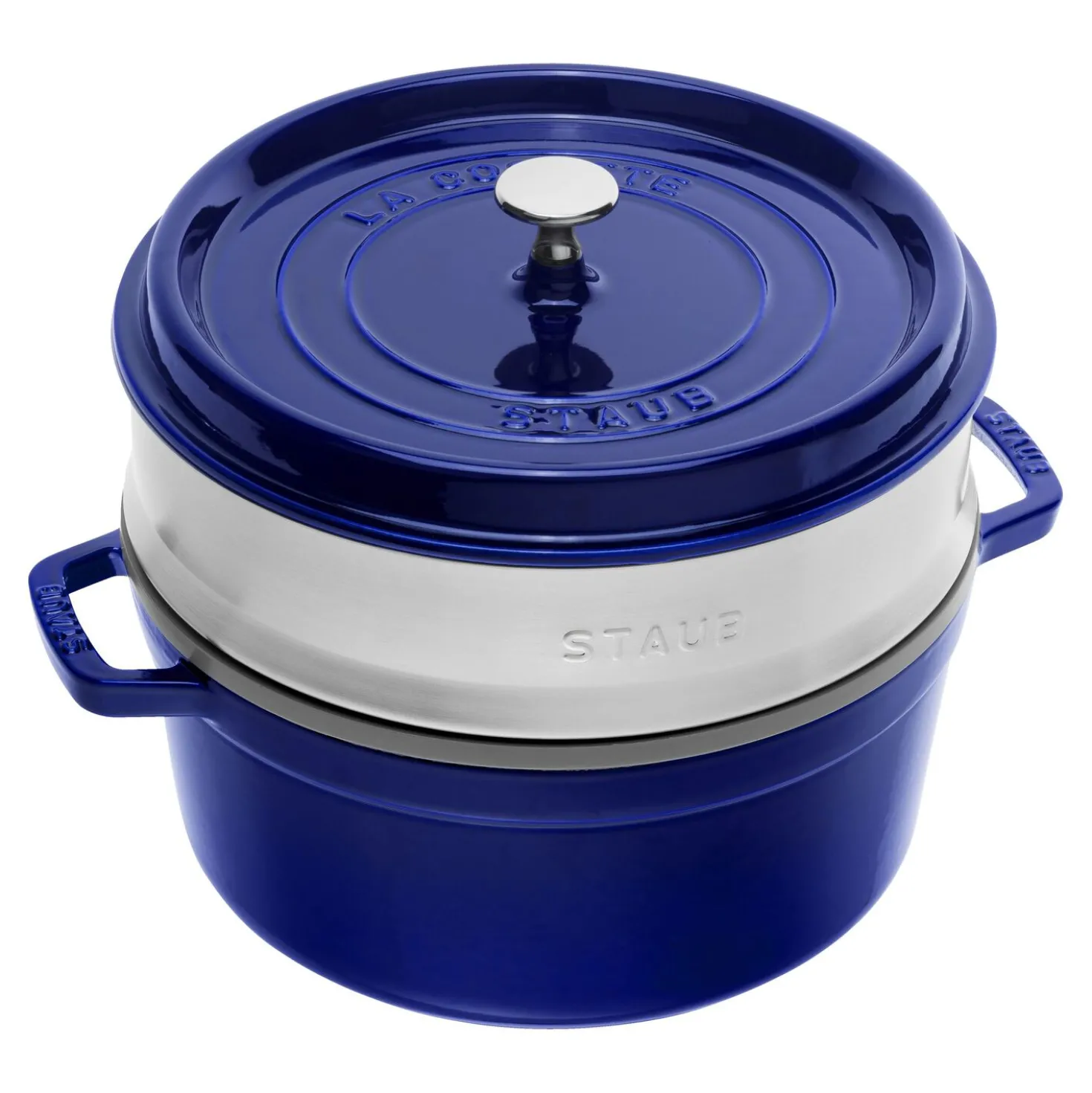 Cocotte avec panier vapeur 26 cm, Rond(e), Bleu intense, Fonte