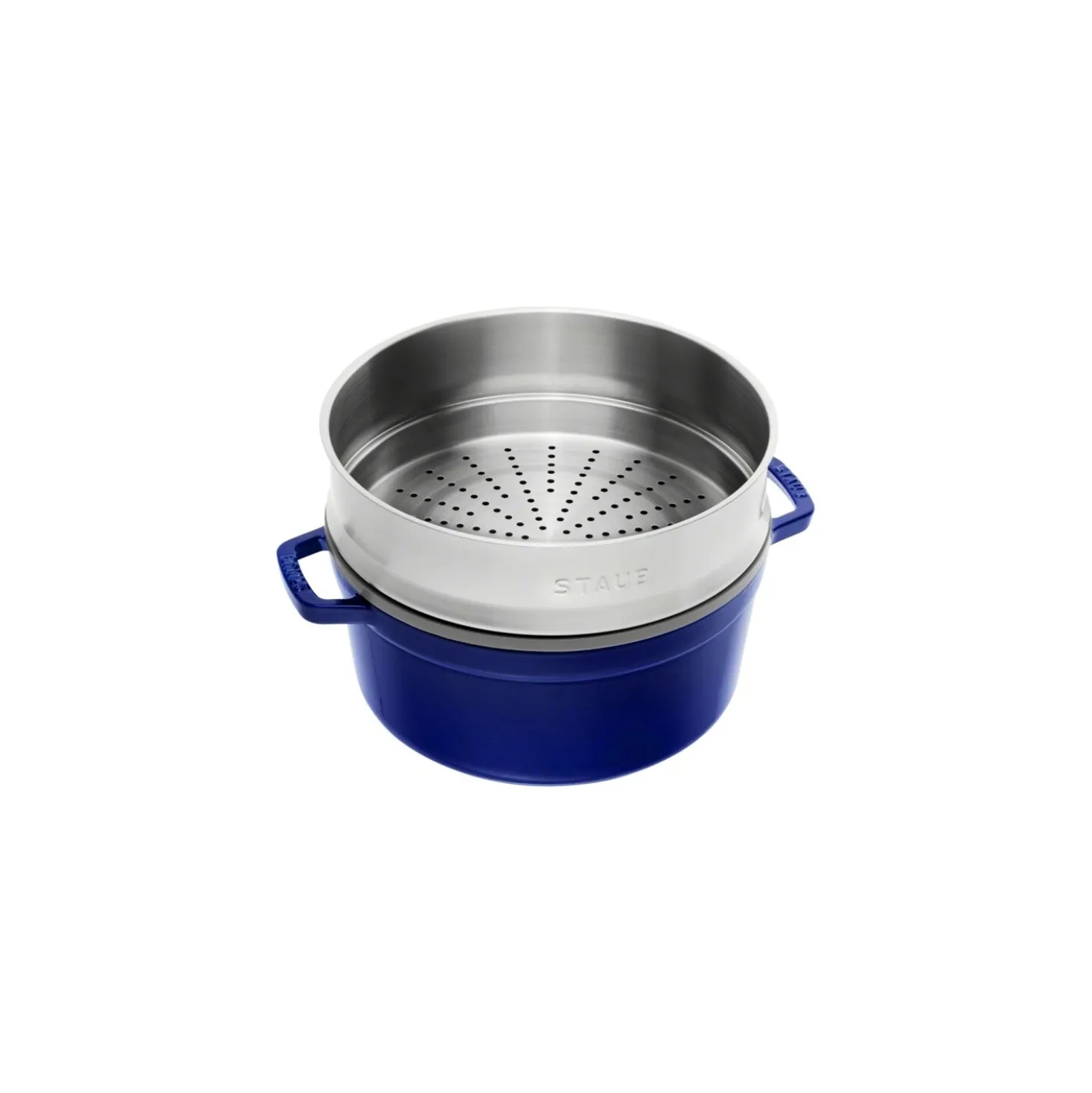 Cocotte avec panier vapeur 26 cm, Rond(e), Bleu intense, Fonte