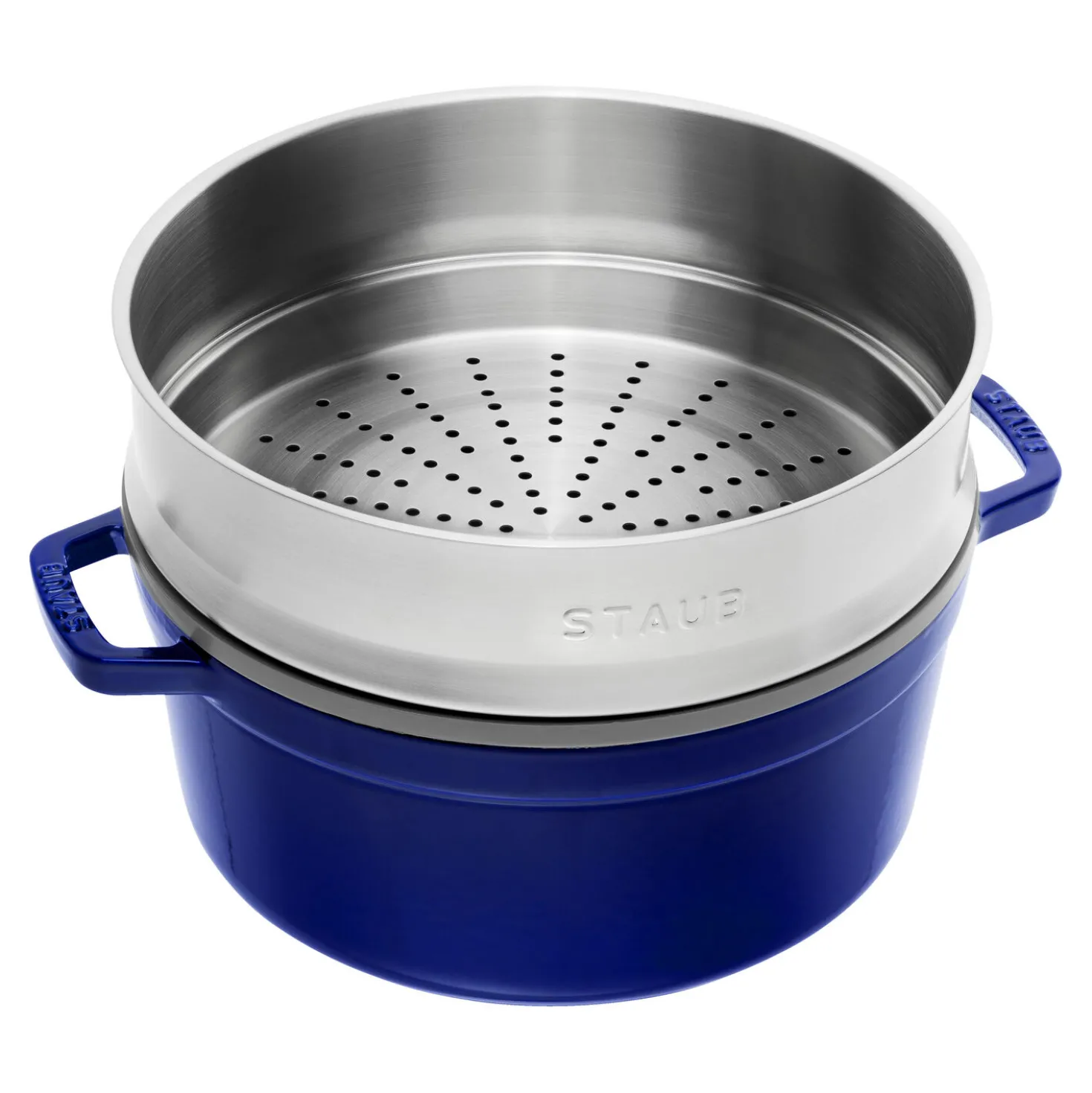 Cocotte avec panier vapeur 26 cm, Rond(e), Bleu intense, Fonte