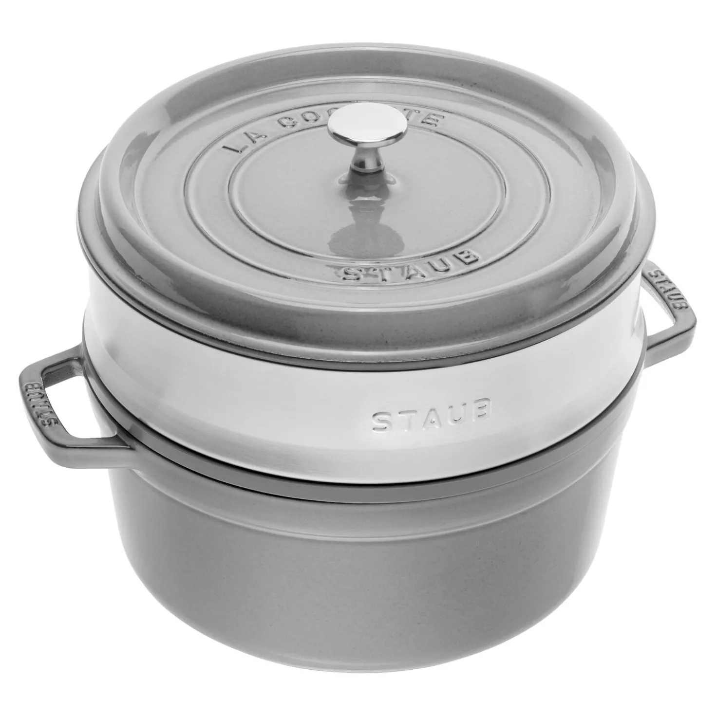 Cocotte avec panier vapeur 26 cm, Rond(e), Gris graphite, Fonte