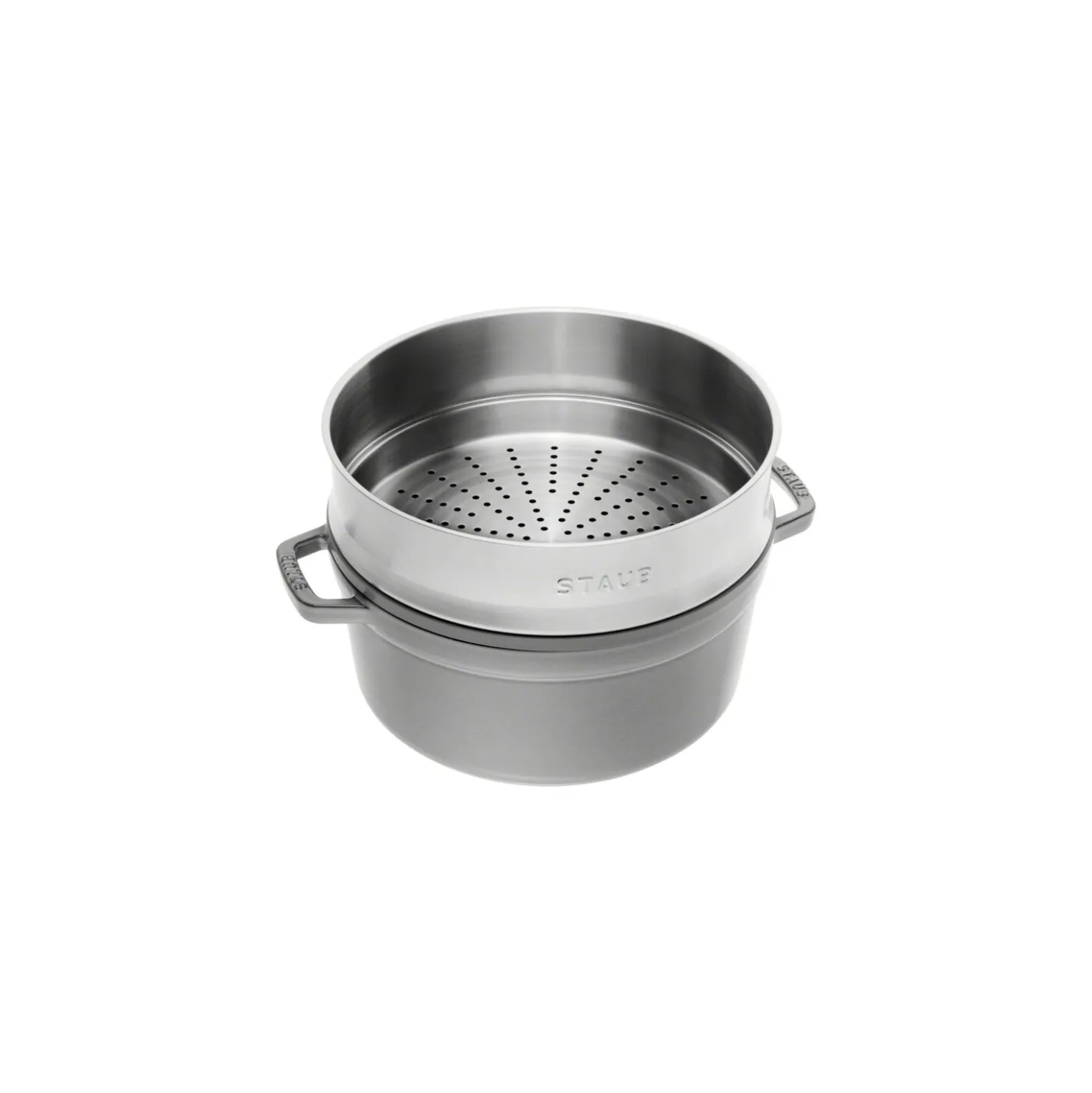Cocotte avec panier vapeur 26 cm, Rond(e), Gris graphite, Fonte
