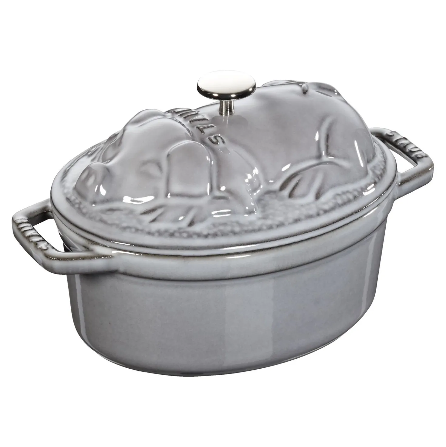 Cocotte couvercle de cochon 17 cm, Ovale, Gris graphite, Fonte