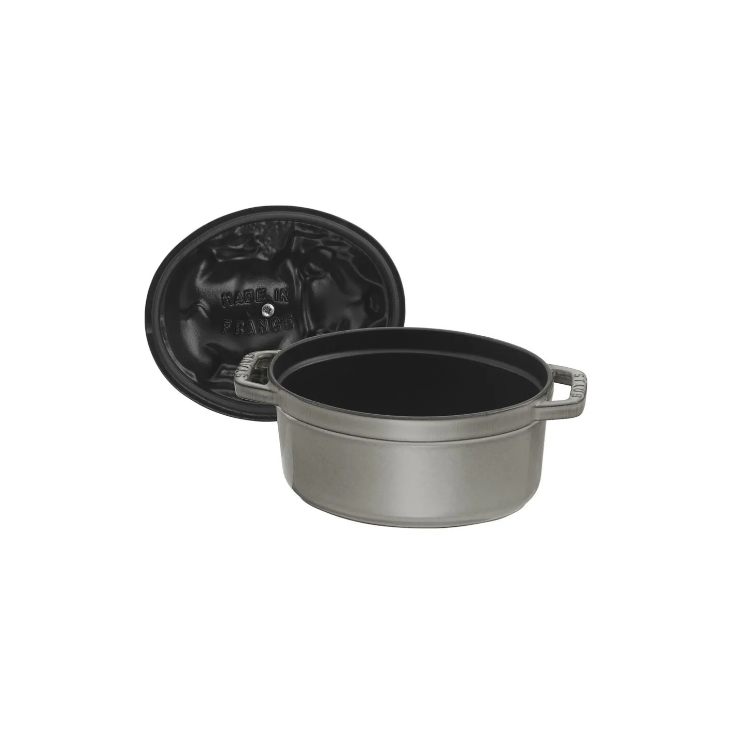 Cocotte couvercle de cochon 17 cm, Ovale, Gris graphite, Fonte