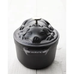 Cocotte couvercle de cochon 17 cm, Ovale, Noir mat, Fonte