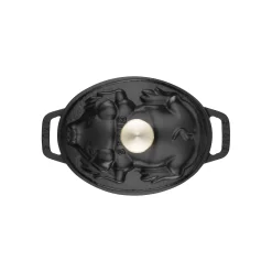 Cocotte couvercle de cochon 17 cm, Ovale, Noir mat, Fonte