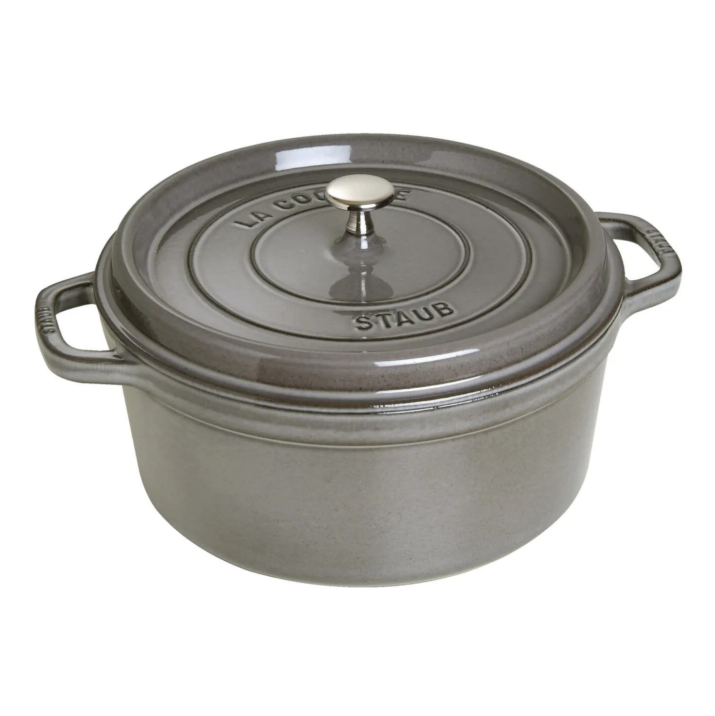 Cocotte et Swarovski bouton, 2-pcs. /28 cm, gris graphite / argent, Fonte / Acier Inoxydable