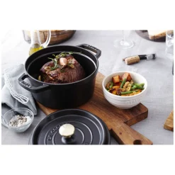 Cocotte haute 24 cm, Rond(e), Noir mat, Fonte
