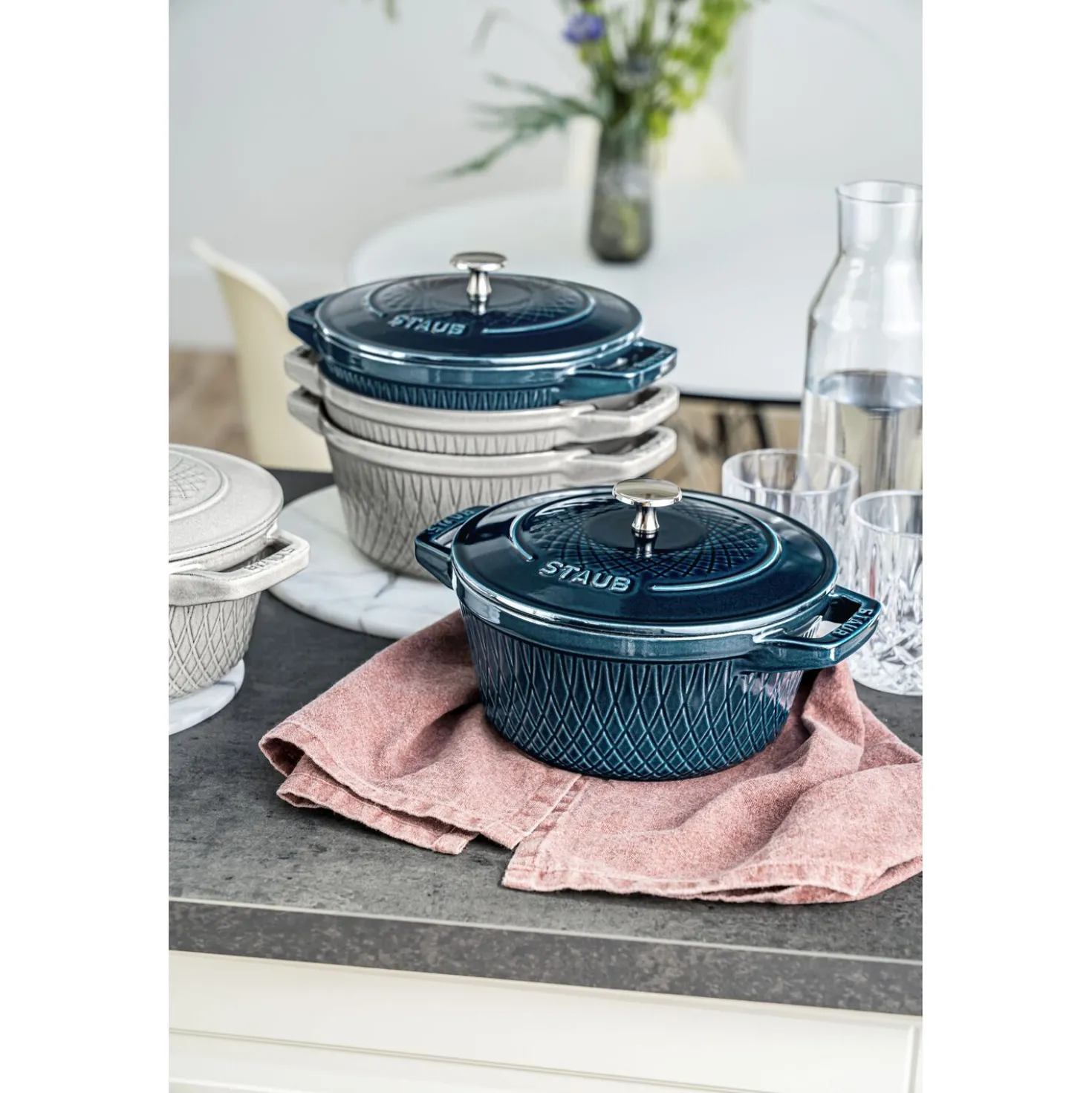 Cocotte twister 20 cm, Rond(e), La Mer, Fonte