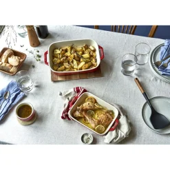 Ensemble de plats à four avecgants de cuisine, 5-pcs. /S/M/L, cerise, Céramique / Coton