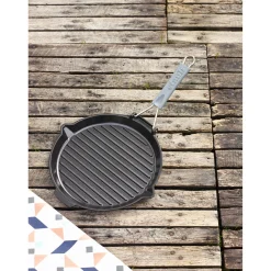 Gril avec bec verseur 28 cm, Fonte, Noir mat