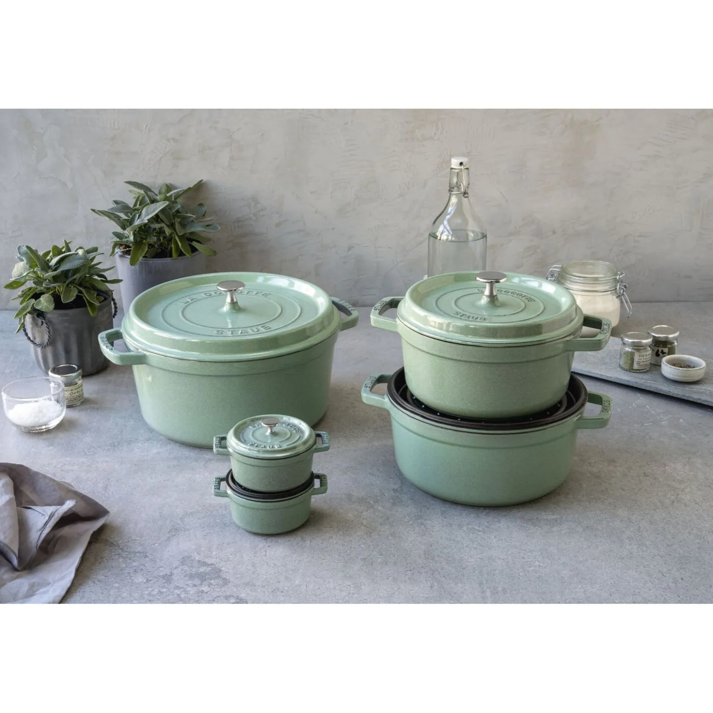 Mini Cocotte 10 cm, Rond(e), Sauge, Fonte
