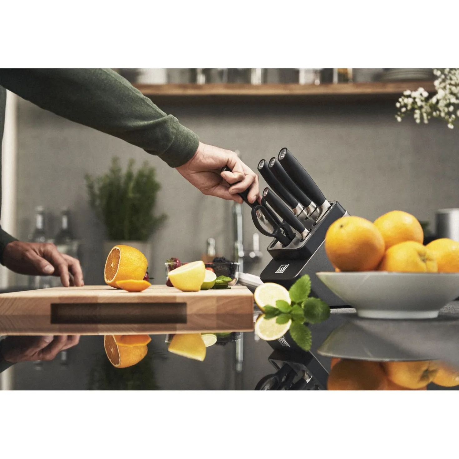 7-pcs, Bloc de couteaux, Argent, Anthracite