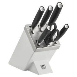 7-pcs, Bloc de couteaux, Argent, Blanc