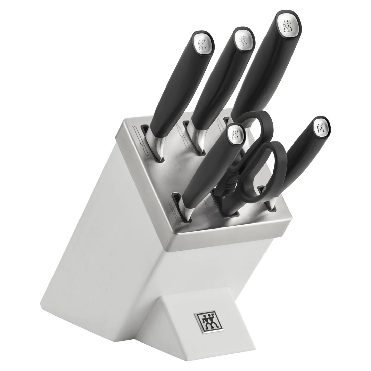 7-pcs, Bloc de couteaux, Argent, Blanc